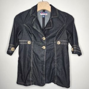 Swak Jean Jacket  Womens Size 22 Black Denim Button Blazer 3/4 Sleeves‎